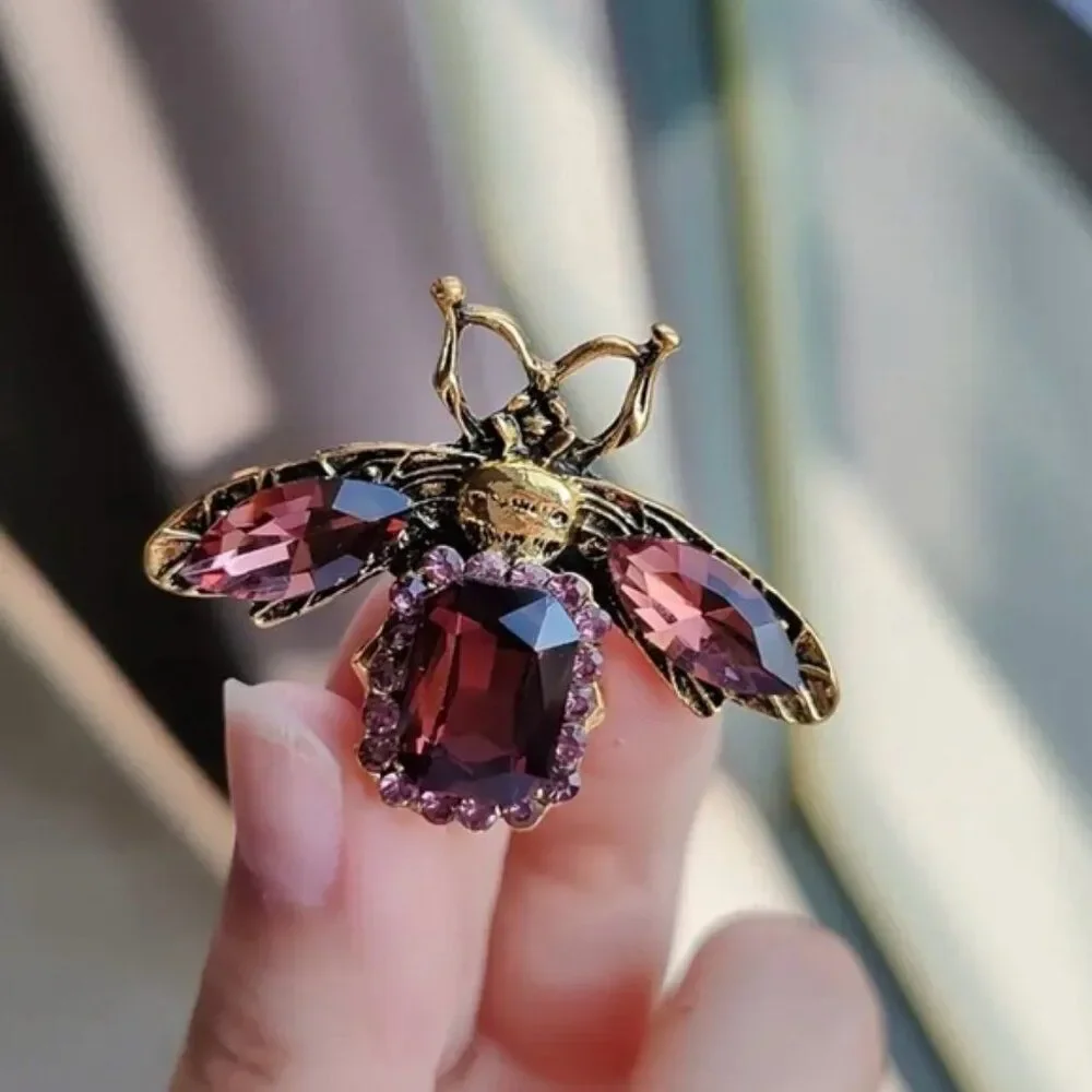 Elegant Gold and Purple Bee Brooch NEW Beautiful